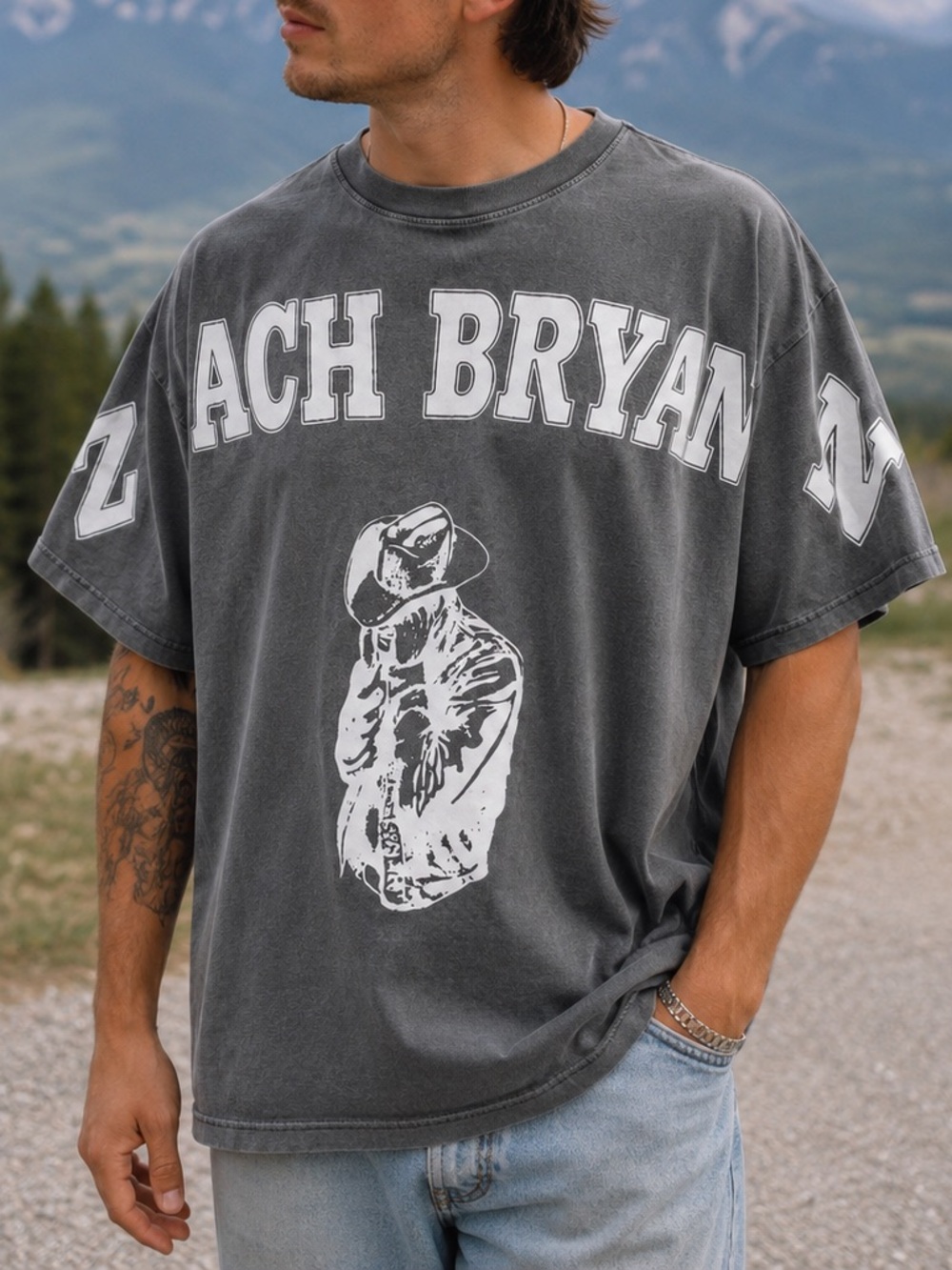 ZACH BRYAN Official Tour Merch Shirt Grey Large